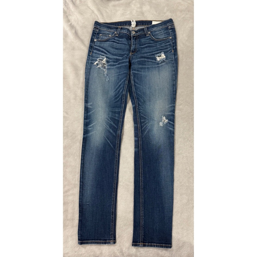 Rag & Bone JEAN Skinny Jeans Sheffield Distressed Blue Denim Size 27 W1502K520